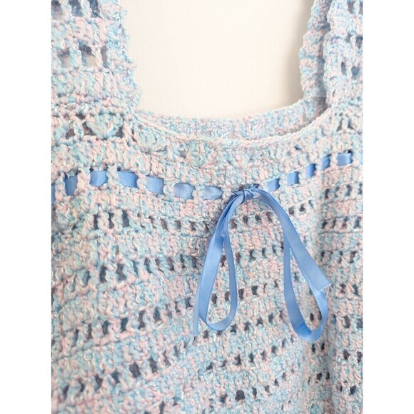 Hand Crochet Top Womens Size M/L‎ Blue Handmade Sleeveless Cottagecore Grandma - Picture 5 of 8